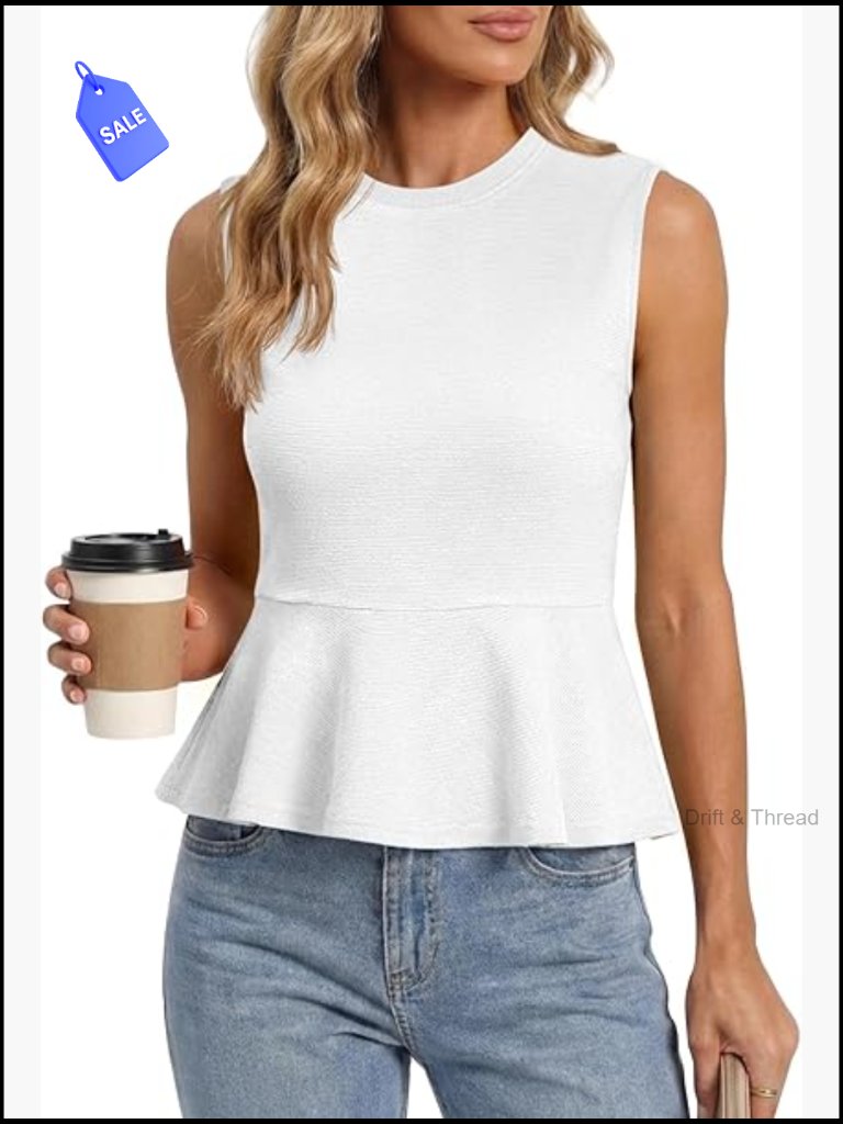 Sleeveless Ribbed Knit Peplum Tank Top For Women Business Casual Blouse